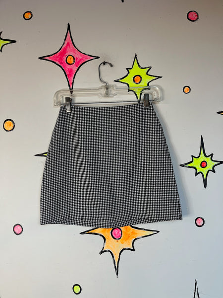 Y2K Houndstooth Black & White A-Line Mini Skirt - Dark Academia Emo Grunge - XS