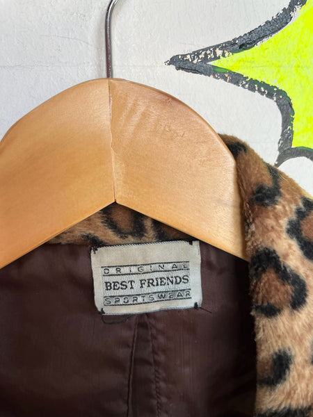 Vintage 90s Leopard Print Vegan Fur Coat – Boho Grunge Western Glam (S/M)