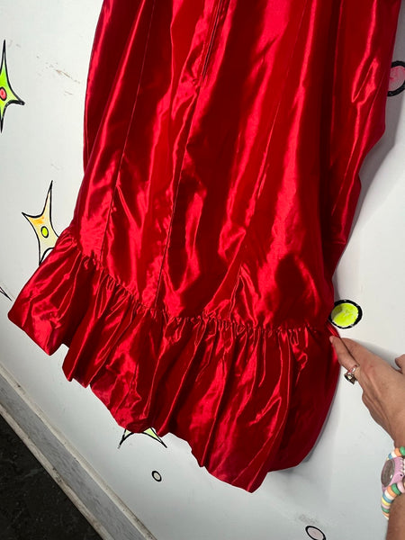 Vintage 80s Shiny Red Poofy Party Dress Prom Wild Glam New Wave Formal M