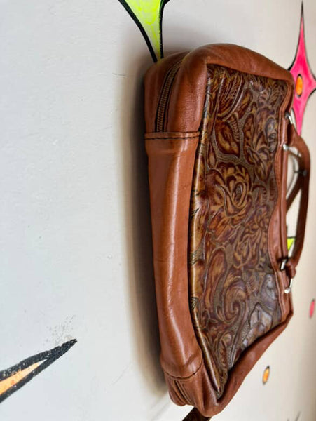 Vintage Boho Western Tooled Leather Satchel | 70s Style Floral Purse Handbag