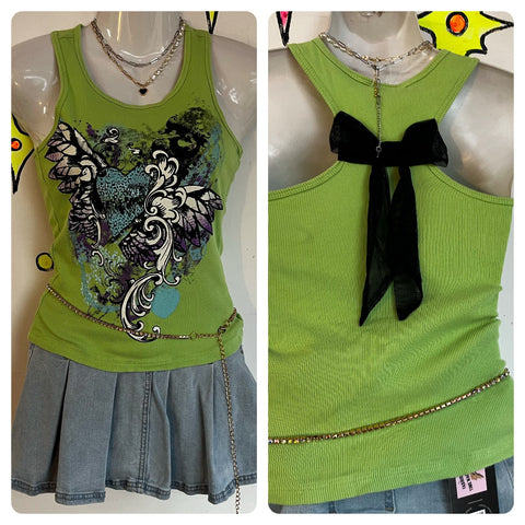 Vintage Y2K | Grunge Fairy Indie Sleaze Tattoo Print McBling Tank Top Tee | XS S