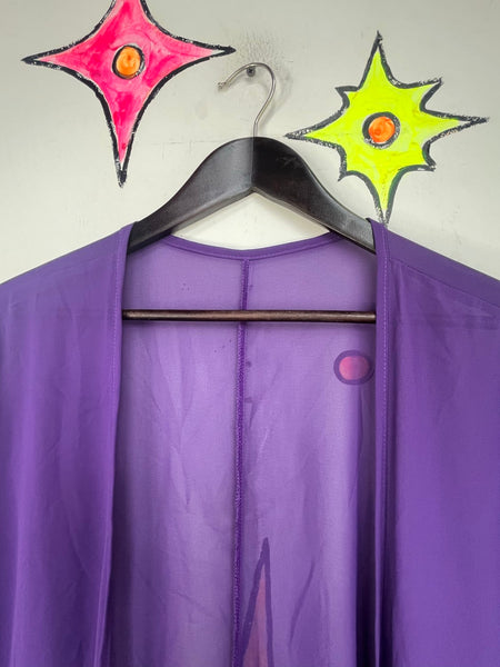Vintage Purple Chiffon Kimono Robe Vamp Goth Boudoir Lingerie Layering Robe XL+