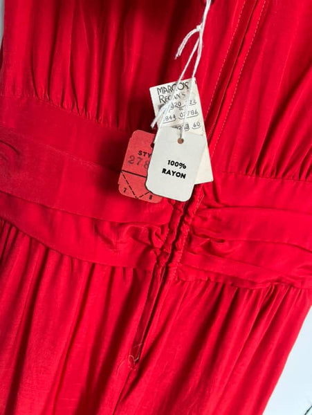 Vintage 80s Secretary Dress - NWT - Babydoll Grunge Cherry Red - Lace Collar - S