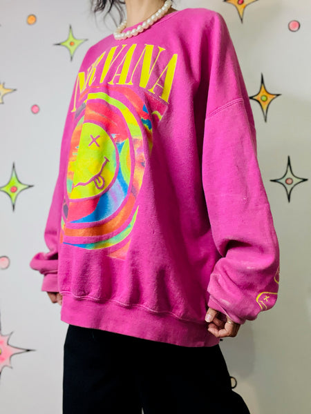 Vintage Y2K Pink Emo Grunge Fairy Oversized Nirvana Sweatshirt – L
