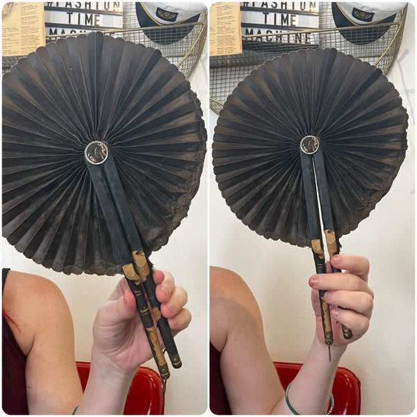 Antique Gothic 19th Century Victorian Mourning Folding Fan