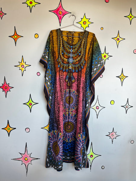 Vintage Y2K Boho Grunge Kaftan Psychedelic Rainbow Mumu – Festival Lounge Dress