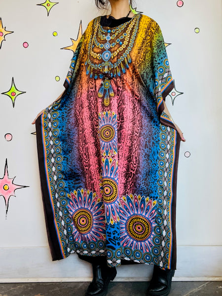 Vintage Y2K Boho Grunge Kaftan Psychedelic Rainbow Mumu – Festival Lounge Dress