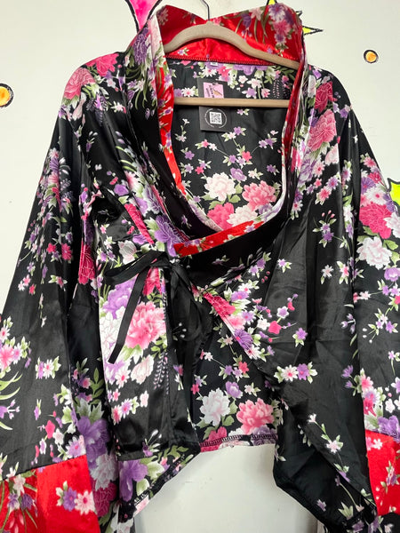 Satin Kimono Top Wide Bell Sleeve Robe Glam Boho Lolita Kawaii Geisha Cosplay