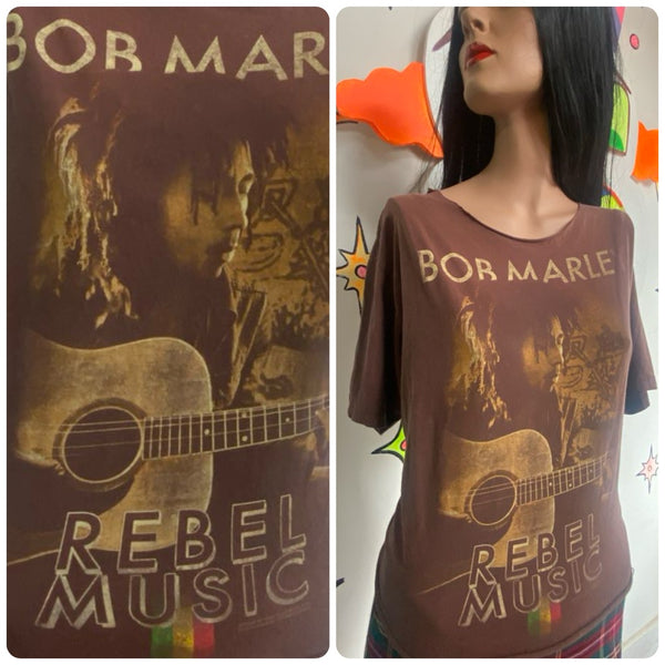 Bob Marley Cropped Band Tee Distressed Cutoff T Shirt Boho Grunge Vintage 90s