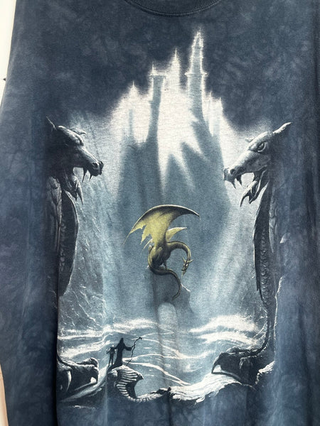 Mountain Dragon T-Shirt Dress Fantasy Graphic Tee Oversized Dragon Nightgown