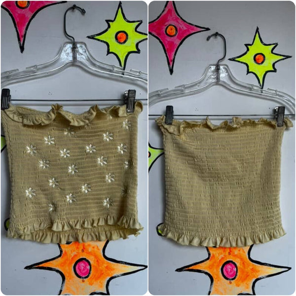 Vintage 90s does 70s Yellow Flower Power Stretchy Tube Top Emo Fairy Grunge | M