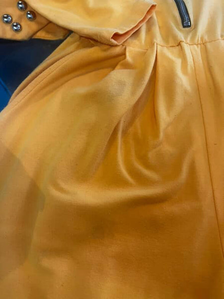 Vintage 80s Bright Yellow Studded Zip-Up Jumpsuit | One Piece Party Outfit | M