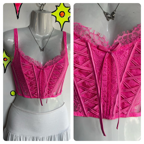 Vintage Y2K | Victorias Secret Pink Lace Bustier Fairy Core Coquette Corset | S