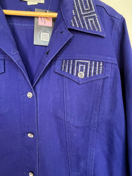Purple Bling Denim Jacket Y2K Rhinestone Embellished Jean Jacket Maximalist L