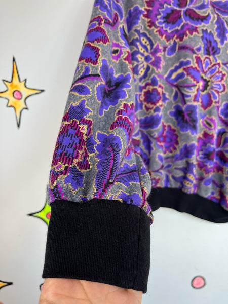 Vintage 80s 90s Purple Boho Fairy Grunge Digital Floral Batwing Sweater - XL
