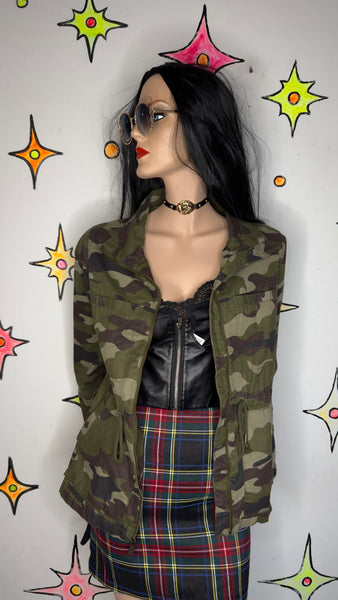 Y2K Army Jacket Military Utility Zip Up Grunge Streetwear Coat Medium