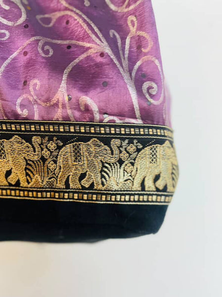 Vintage Beaded Black Gold & Purple Boho Fairy Grunge Tote Bag - Elephant Print