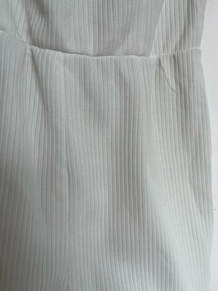 Vintage 1960s–70s White Ribbed Go-Go Mod Romper | Groovy Mini Playsuit | XS