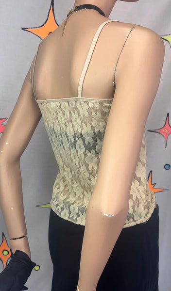 90s Lace Camisole Off White Daisy Print Coquette Fairy Grunge Y2K Top