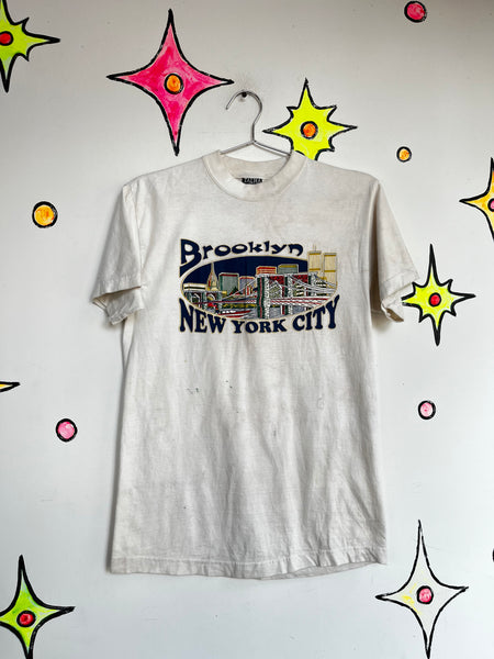 Vintage 90s White Souvenir Brooklyn New York Graphic T-Shirt | 100% Cotton | S