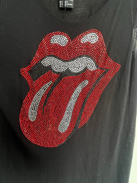 Vintage Rolling Stones Rhinestone Tank | Glam Rock Band Tee Bling Concert Top L
