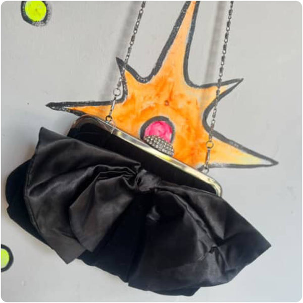 Vintage Swarovski Crystals Black Velvet Clutch - Neiman Marcus - Satin Bow Bag