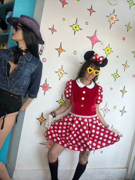 Minnie Mouse Costume Red Polka Dot Dress Disney Kawaii Cosplay Outfit – L 12/14