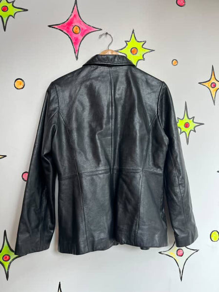 Vintage 90s Y2K Black Leather Grunge Racing Jacket - Wilson's Leather - size 6