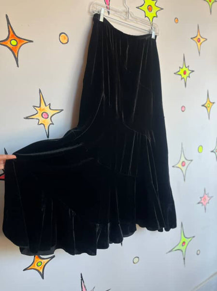 Vintage Y2K Black Velvet Maxi Skirt | Fairy Grunge Whimsy Goth | Size 4