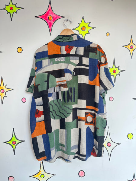 Vintage 80s 90s | Men’s Abstract Wearable Art Retro Party Shirt | 100% Cotton XL