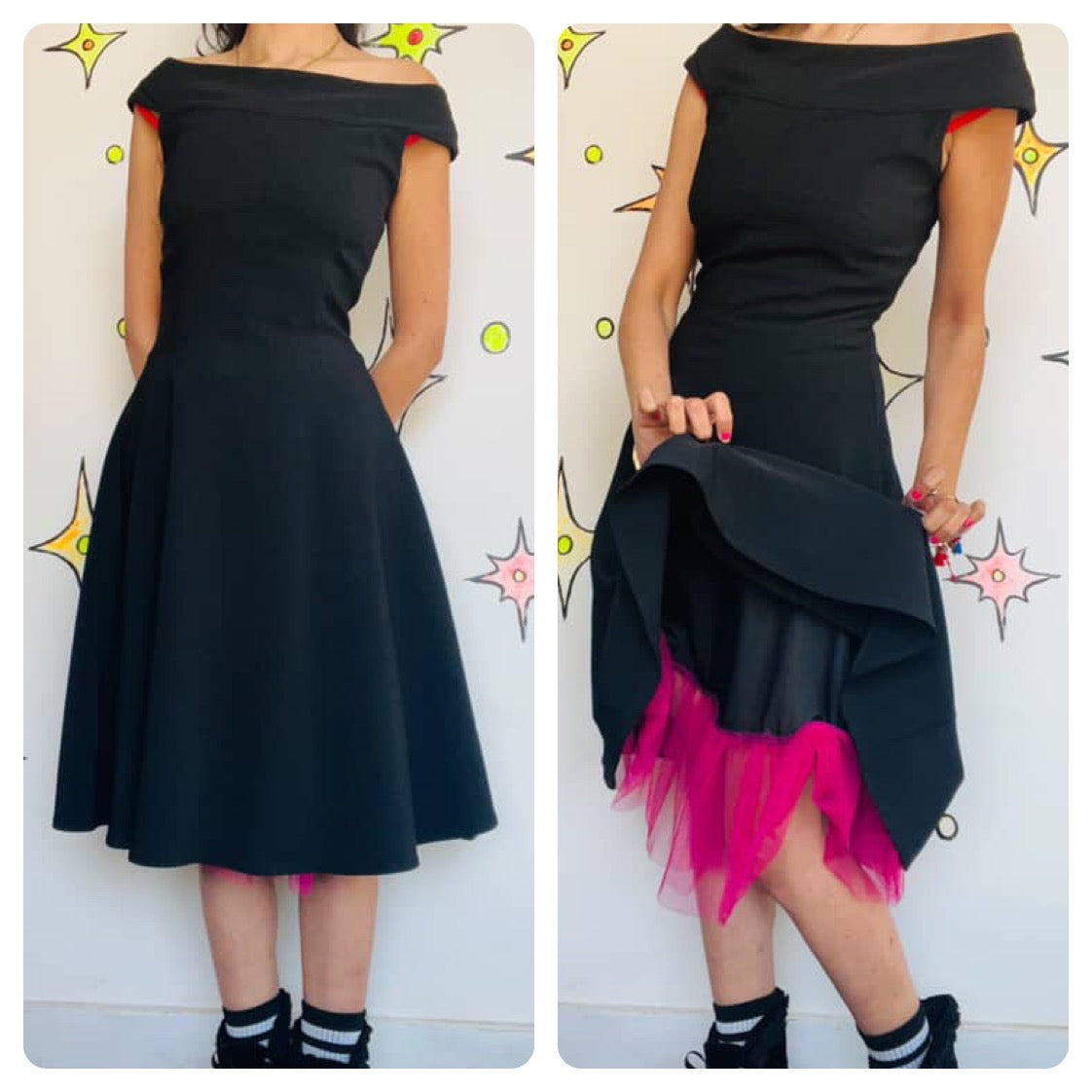 Vintage 90s does 50s Retro Cha Cha Dress Full Skirt Fit & Flare Swing Dress Sz 7