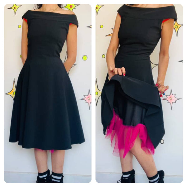 Vintage 90s does 50s Retro Cha Cha Dress Full Skirt Fit & Flare Swing Dress Sz 7