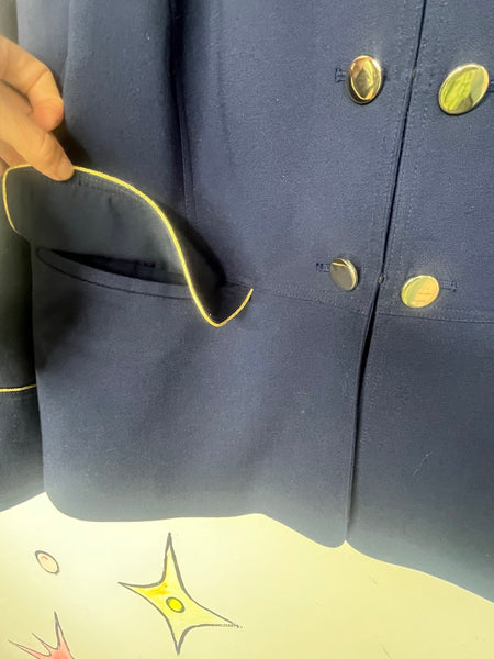 Navy and Gold Military Jacket Boho Grunge Nautical Style XL+