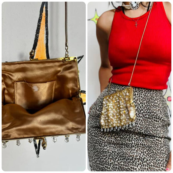 Vintage Gold Beaded Kisslock Crossbody Bag – Fairy Grunge Y2K Party Purse