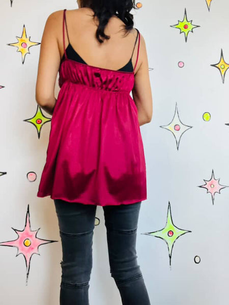 Vintage 70s Burgundy Lace Fairy Grunge Boho Grunge Mini Lingerie Slip Dress M