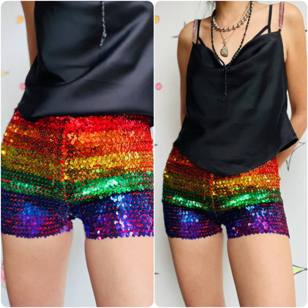 Rainbow Sequin Hot Pants – Festival Pride Party Dance Costume – Free Size