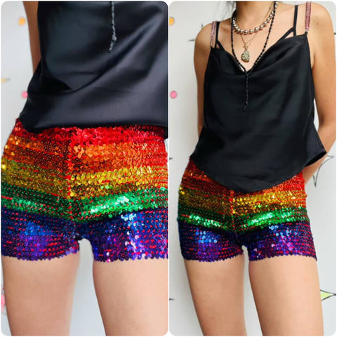 Rainbow Sequin Hot Pants – Festival Pride Party Dance Costume – Free Size