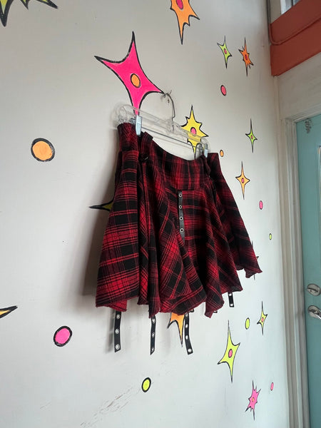 Y2K Plaid Harness Mini Skirt Avant Garde Indie Sleaze Mall Goth Punk Grunge XXL