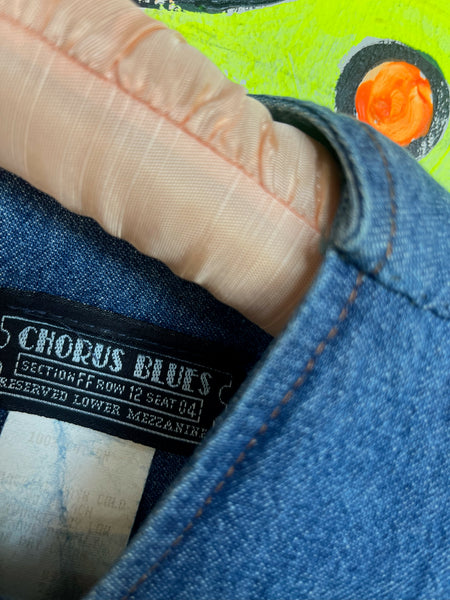 Vintage 90s Denim Overall Dress | Grunge Fruits Streetstyle Emo Mini Dress | 8