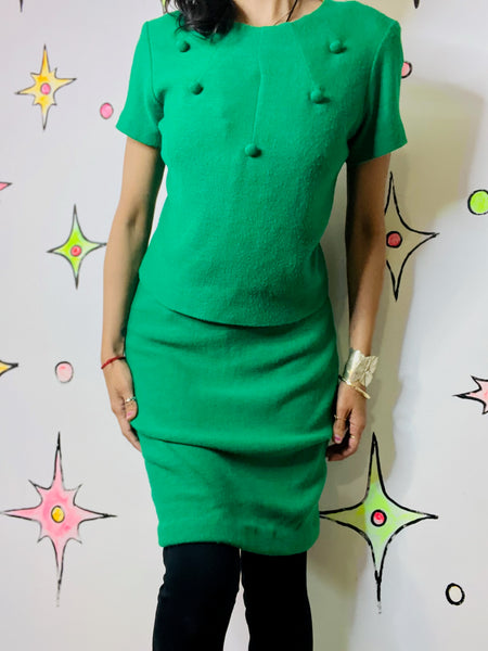 Vintage 60s MOD Green Mini Dress 2-Piece Set – Flight Attendant Secretary - S