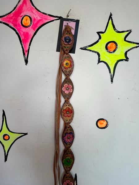 Boho Fairy Grunge Western Fringe Leather Belt Rainbow Concho