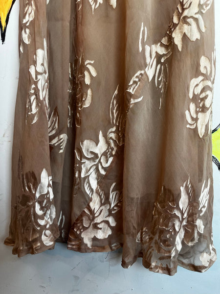 90s Blush Velvet Burnout Maxi Dress Silk Blend Ethereal Fairy Grunge Gown - S