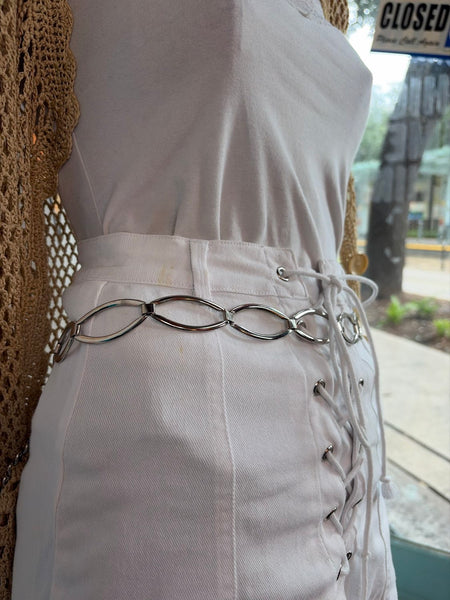 Silver Tone Chain Hoop Belt Boho Grunge Glam Mall Goth Waist Jewelry | OS