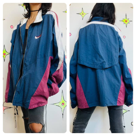 Vintage 80s 90s | Snakeskin Color Block Sporty Windbreaker Jacket | Size M