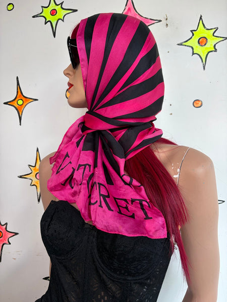 Vintage Y2K Victoria's Secret Hot Pink & Black Striped Silk Scarf Luxe Glam