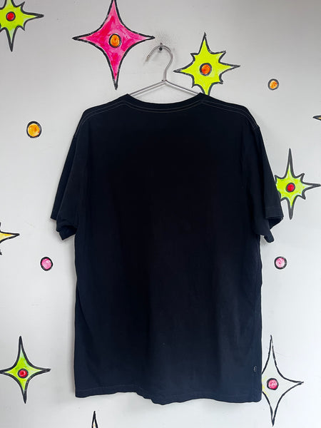 Vintage Y2K Indie Sleaze Black Graphic Tee - Tattoo Print Goth Grunge Shirt - XL