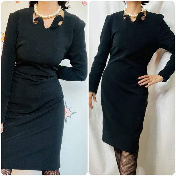 Vintage 80s 90s Gothic Wearable Art Black Witchy Avant Garde Statement Dress – M