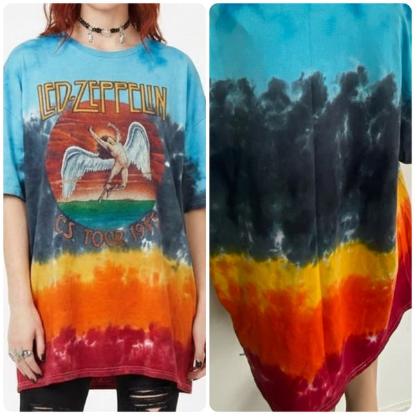 Vintage Led Zeppelin Tie Dye Concert Tee | 90s Boho Grunge Band T-Shirt XL+