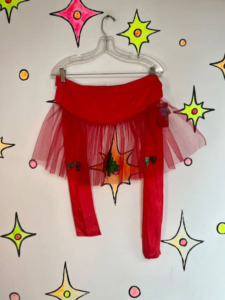 Vintage 1950s Sheer Red Christmas Apron Sequin Holiday Hostess Pin-Up Apron - SM
