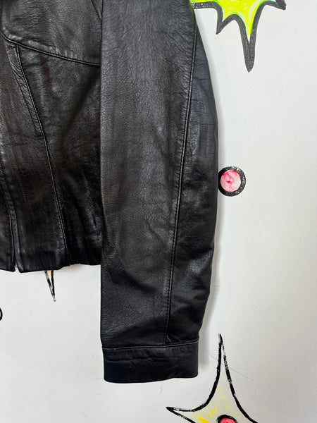 Vintage 90s Y2K Black Leather Grunge Racing Jacket - Wilson's Leather - Small
